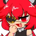 a cartoon girl with red hair and sunglasses is wearing a black dress .