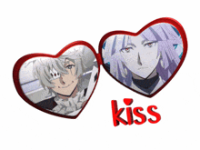 a couple of hearts with the word kiss on the bottom right