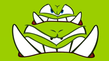 a cartoon frog with a huge mouth and teeth