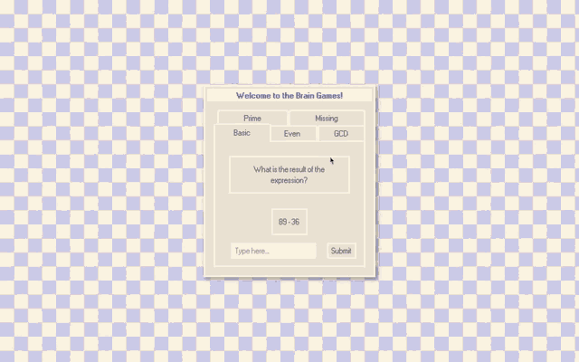 a computer screen that says welcome to the brain game on it