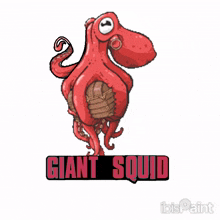 a giant squid logo with a cartoon octopus on it