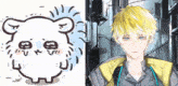 a drawing of a hedgehog next to a man