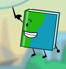 a blue and green book with arms and legs