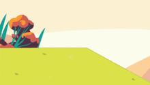 a cartoon character is running away from a blue car that is going up a hill