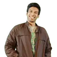 a man wearing a brown jacket and a green shirt is smiling for the camera