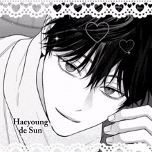 a black and white drawing of a man with the name haeyoung de sun