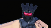 a cartoon character wearing a helmet and goggles with a cross necklace
