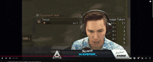 a man wearing headphones is playing a game called steamforce