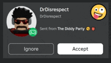 a screenshot of drdisrespect 's profile with a smiley face next to it