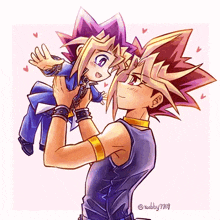 a drawing of a man holding a little boy with the name rubby written on the bottom right