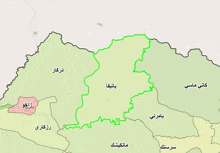 a map of a foreign country with a green line
