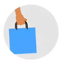 a hand is holding a blue bag with three colorful balls on it