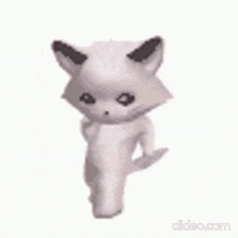 a white cat is standing on a white background and looking at the camera .