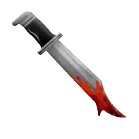 a bloody knife with a drop of blood on it 's blade