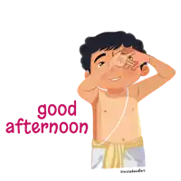 a cartoon of a shirtless man covering his eyes with his hands and the words good afternoon below him