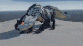 a 3d model of a dragon with orange eyes