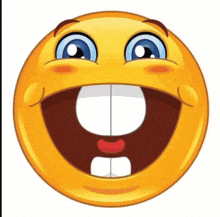 a cartoon smiley face with a big smile and a missing tooth .