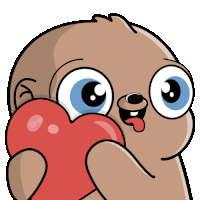 a cartoon sloth is holding a red heart in his hand