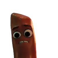 a close up of a cartoon sausage with big eyes
