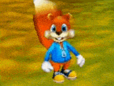 a cartoon squirrel is holding a baseball bat in his hand .