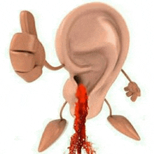 a cartoon ear with arms and legs is giving a thumbs up .