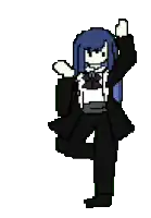 a pixel art of a girl in a tuxedo dancing