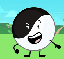 a cartoon character with a black and white yin yang symbol