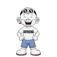 a cartoon character is wearing a white shirt that says amor