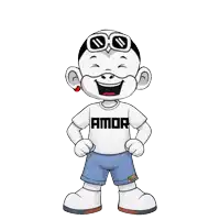 a cartoon character is wearing a white shirt that says amor