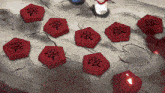 red blocks with chinese characters on them