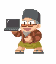 grandpa kakek psjati holding laptop laptop