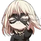 a cartoon girl wearing a mask and glasses is making a funny face .