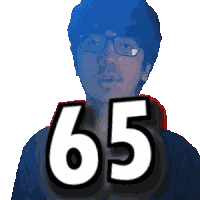 a pixelated image of a man with glasses and the number 65