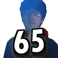 a pixelated image of a man with glasses and the number 65