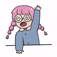 girl glasses pink woman raise hand