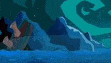 a cartoon drawing of a shark swimming in the ocean .