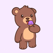 a teddy bear is eating an ice cream cone
