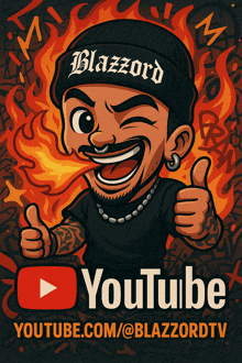a cartoon of a man wearing a beanie that says blazzard gives a thumbs up