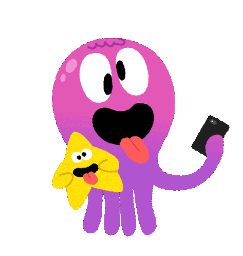 Octopus And Starfish Taking Selfie Sticker - Funder The Sea Octopus Purple Stickers