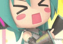 a close up of a cartoon character with chinese writing on the bottom right