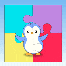 a colorful puzzle with a penguin in the center