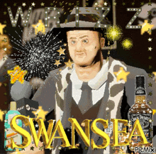 a cartoon of a man holding a bottle of jack daniels