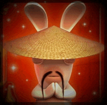a cartoon rabbit with a straw hat and mustache .