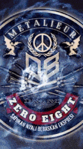 a metalieur zero eight logo with a peace sign on it