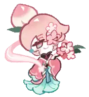 a cartoon character with a peach on her head and a flower on her head .