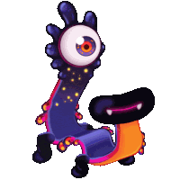 a purple and orange cartoon monster with a big eye