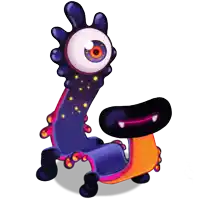 a purple and orange cartoon monster with a big eye