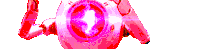 a pink robot with a glowing heart on its head