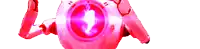 a pink robot with a glowing heart on its head