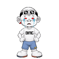 a cartoon character wearing a white shirt that says ding